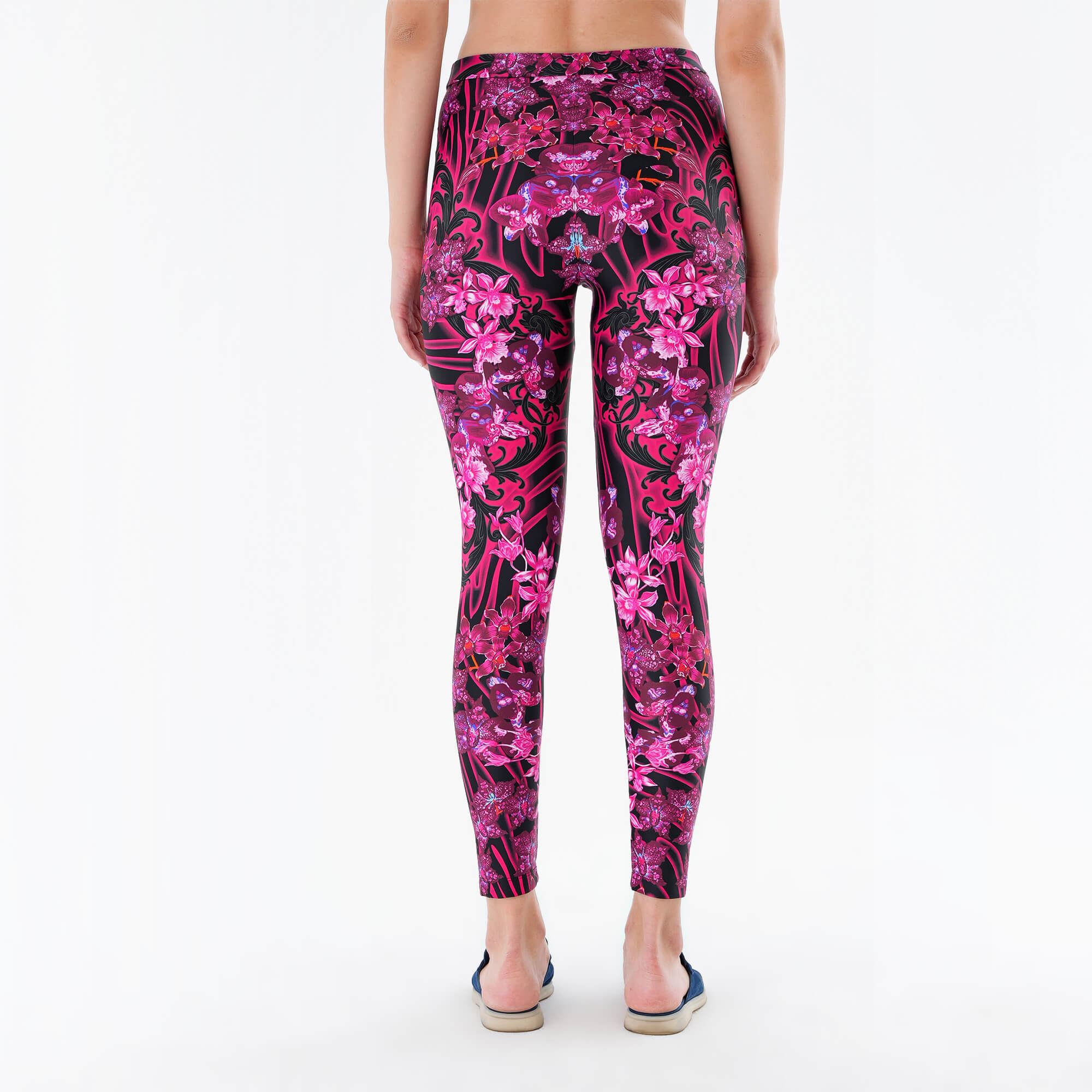 Versace- Fuschia & Black Floral  Printed Leggings IT42